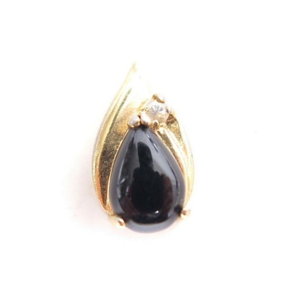 Vintage Black‎ Cab Glass Rhinestone Gold Toned Pendant